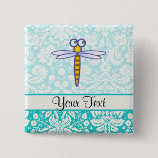 Teal Damask Pattern Dragonfly 15 Cm Square Badge