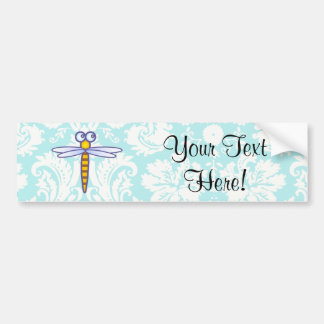 Teal Damask Pattern Dragonfly Bumper Sticker