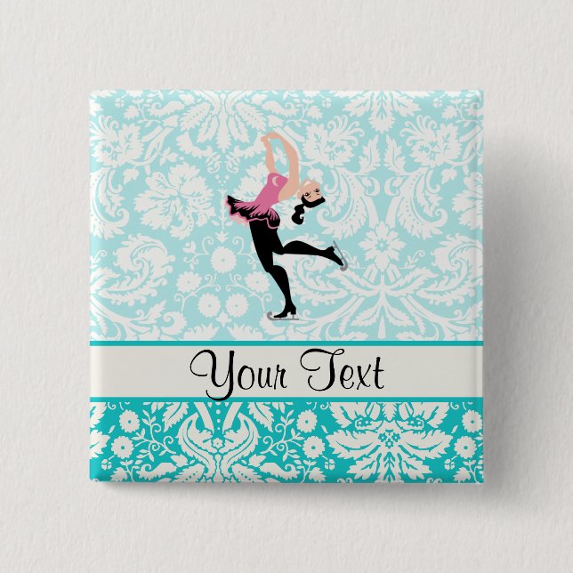 Teal Damask Pattern Ice Skating 15 Cm Square Badge (Front)