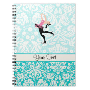Teal Damask Pattern Ice Skating Notebook