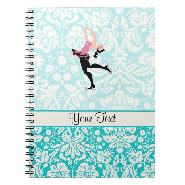Teal Damask Pattern Ice Skating Notebook (Front)
