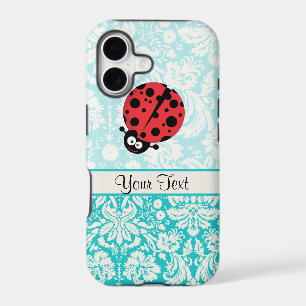 Teal Damask Pattern Ladybug