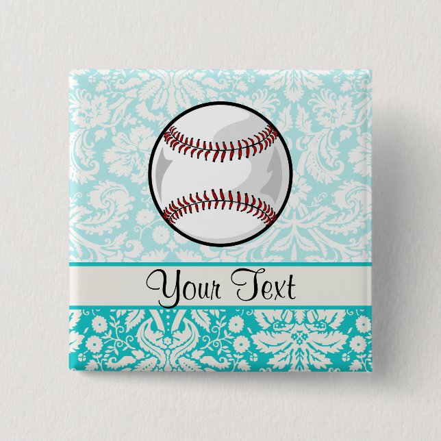 Teal Damask Pattern Softball 15 Cm Square Badge (Front)