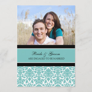 Teal Damask Photo Engagement Party Invitations