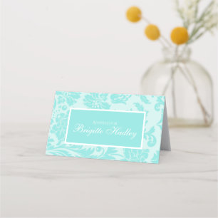 Teal damask place card