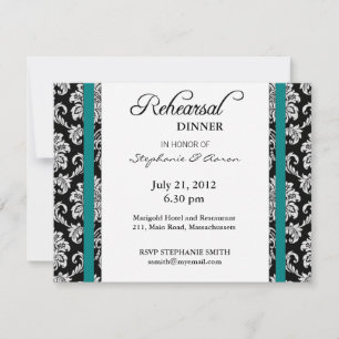 Teal Damask Rehearsal Dinner Card