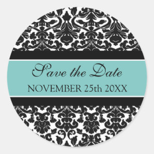 Teal Damask Save the Date Envelope Seal
