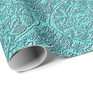 Teal damask texture pattern wrapping paper