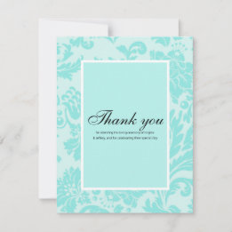 Teal damask thank you card