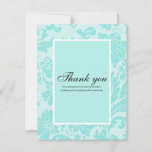 Teal damask thank you card