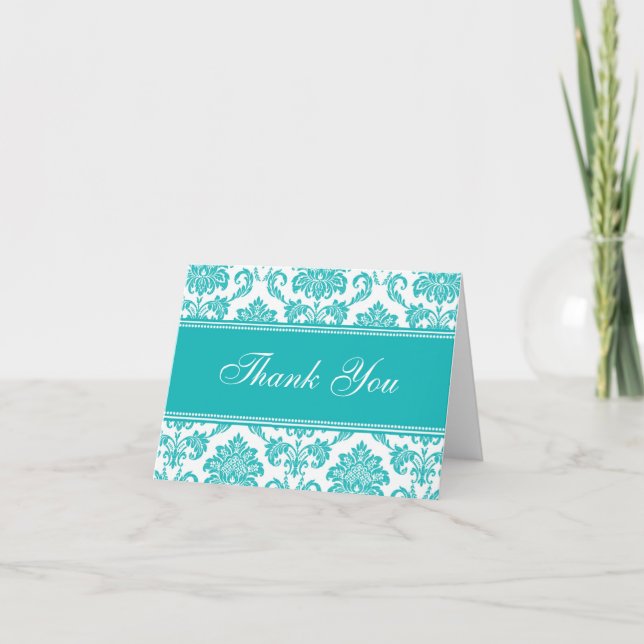 Teal Damask Thank You Cards (Front)