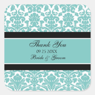 Teal Damask Thank You Wedding Favour Tags
