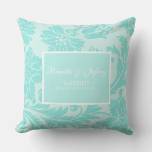 Teal damask throw pillow