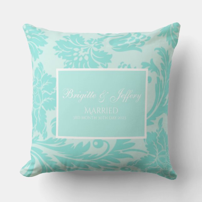 Teal damask throw pillow (Front)