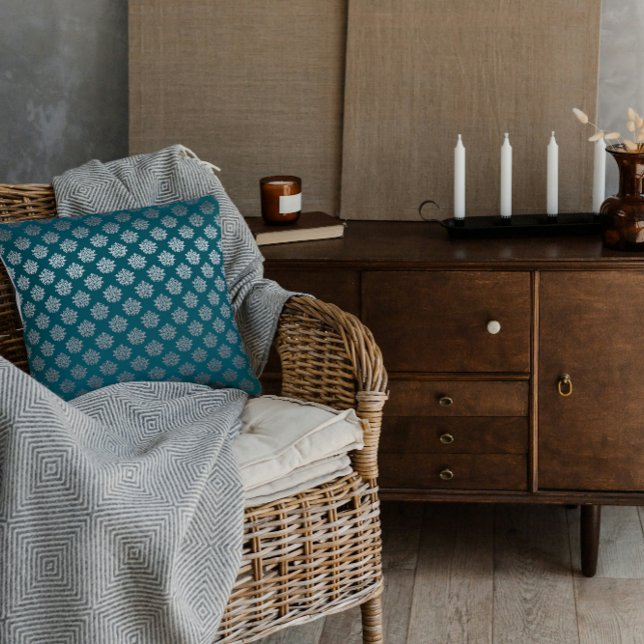 Teal Damask Throw Pillow (Creator Uploaded)