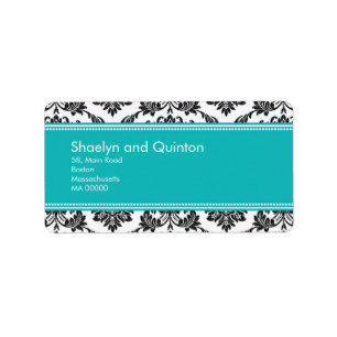 Teal Damask Wedding Address Labels