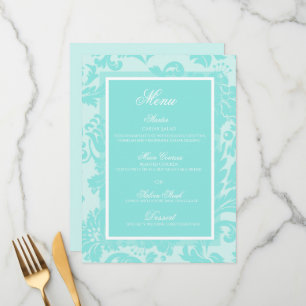 Teal damask wedding flat menu