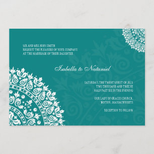 Teal Damask Wedding Invitation