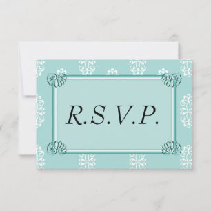 Teal Damask Wedding RSVP Card