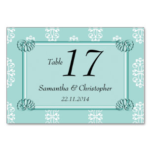 Teal Damask Wedding Table Number