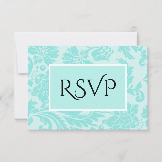 Teal damask wedding thank you card (Front)