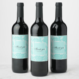 Teal damask wine label