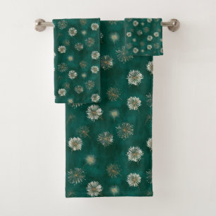 Teal Dandelion Pattern Bath Towel Set