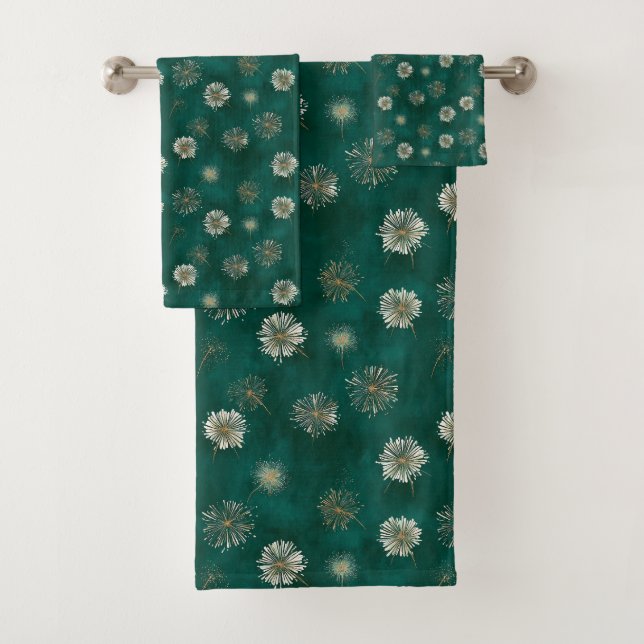 Teal Dandelion Pattern  Bath Towel Set (Insitu)