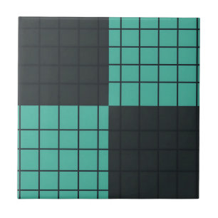 Teal Dark Gray Grid Pattern Modern Minimalist Tile