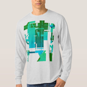 Teal Dark Green Blue Geometric Abstract Design T-Shirt