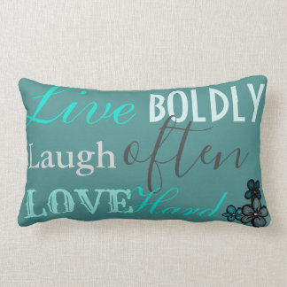 Teal, Dark Grey and Avocado 'Live, Laugh, Love' Lumbar Cushion