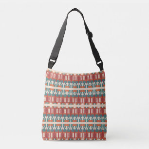 Teal Dark Red Orange Beige Mediterranean Rows Crossbody Bag