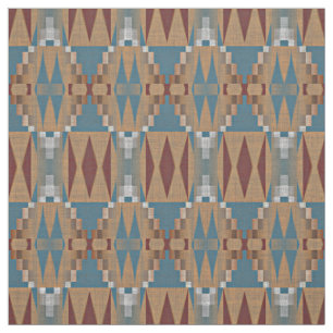 Teal Dark Red Tan Brown Ethnic Mosaic Pattern Fabric