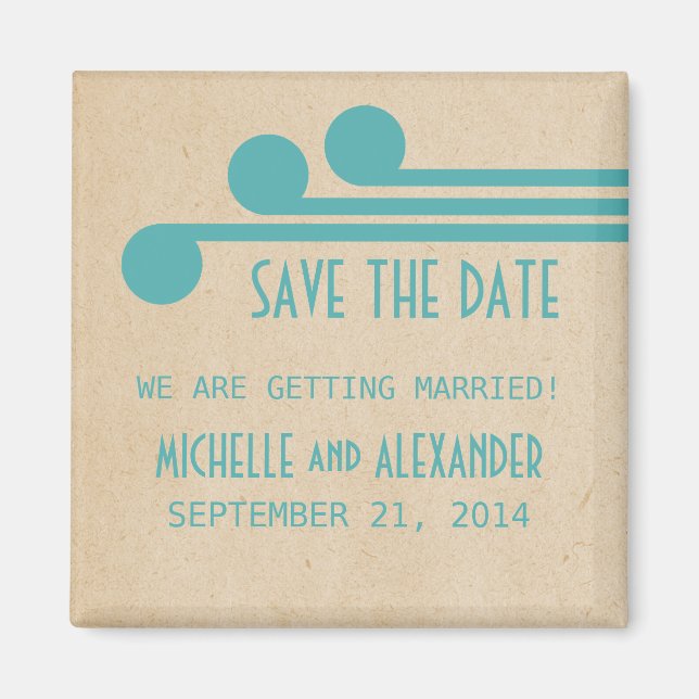 Teal Deco Chic Save the Date Magnet (Front)