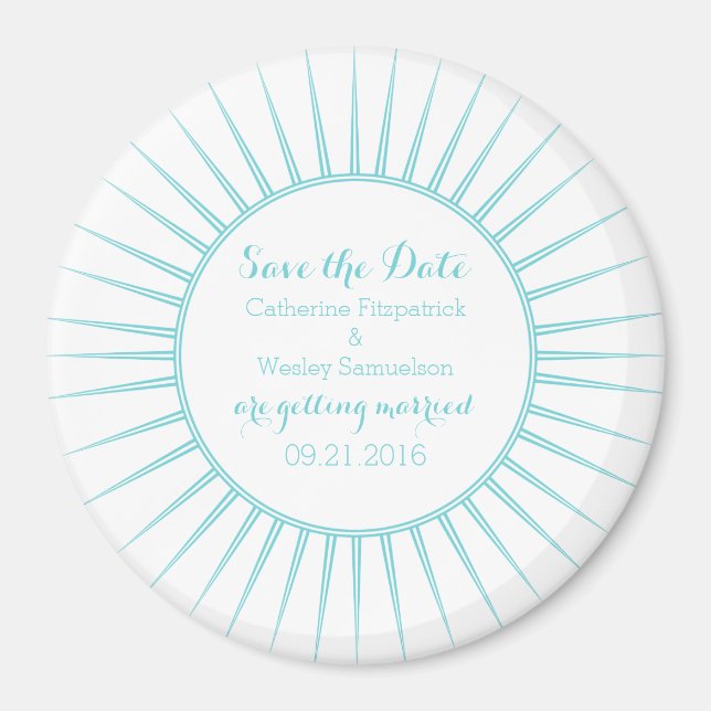 Teal Deco Retro Save the Date Magnet (Front)