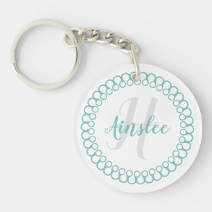 Teal Decorative Circle Monogram Acrylic Keychain