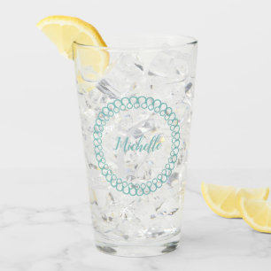 Teal Decorative Circle  Monogram Drinking Glass