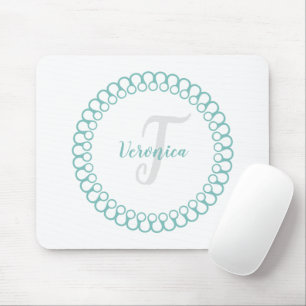 Teal Decorative Circle Monogram Mouse Pad