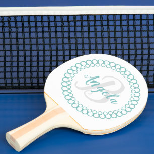 Teal Decorative Circle Monogram Ping Pong Paddle