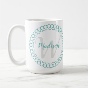 Teal Decorative Circle Personalise Monogram Mug