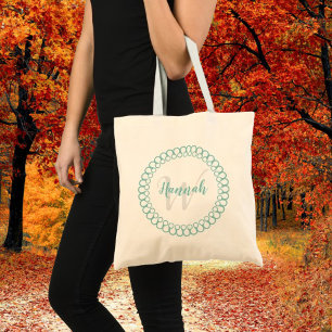 Teal Decorative Circle Personalize Monogram Tote