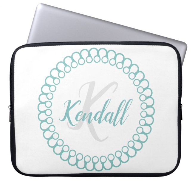 Teal Decorative Monogram Laptop Sleeve (Front)