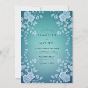 Teal Delicate Floral Blossom Wedding Invitation