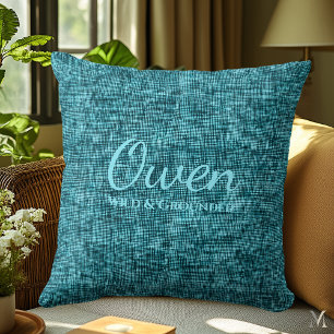 Teal Denim Texture Personalised Rustic Home Cushion