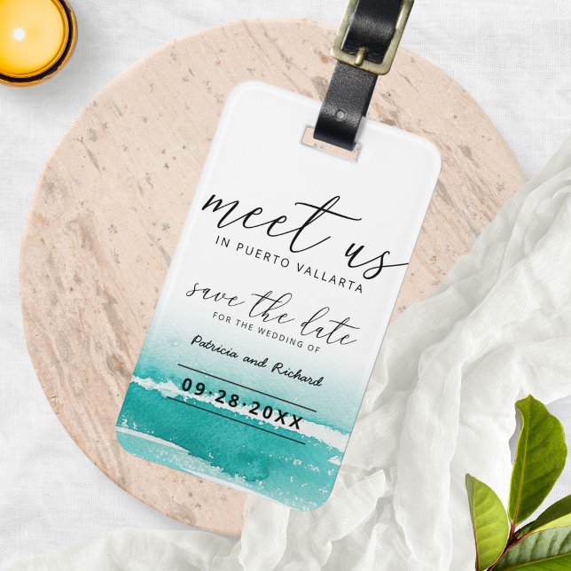 Teal Destination Wedding Save The Date Travel Tag (Creator Uploaded)