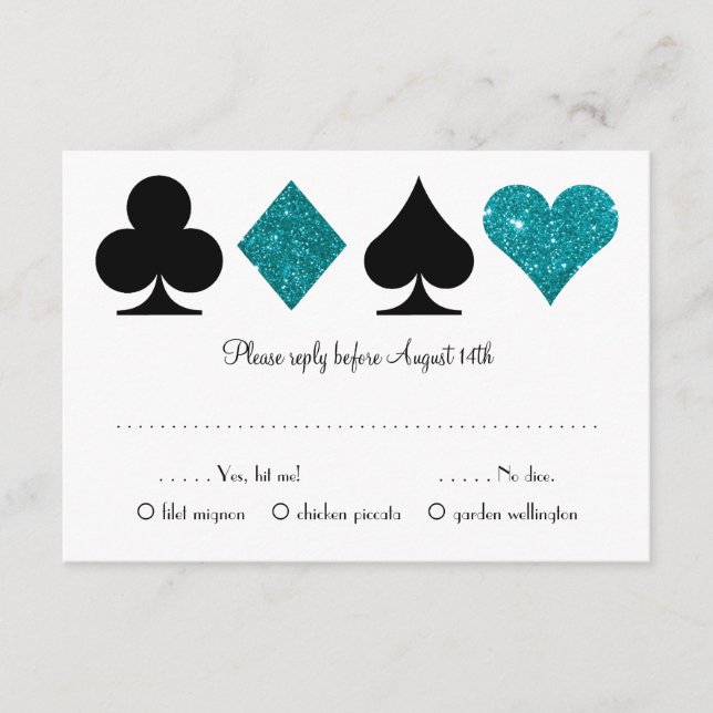 Teal Destiny Vegas Wedding RSVP with Meal Choice Enclosure Card (Front)