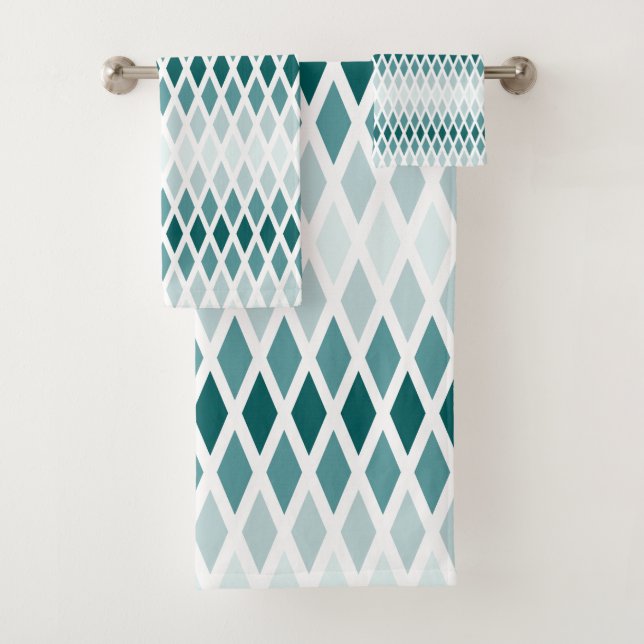 Teal Diamond Ombre Bath Towel Set (Insitu)
