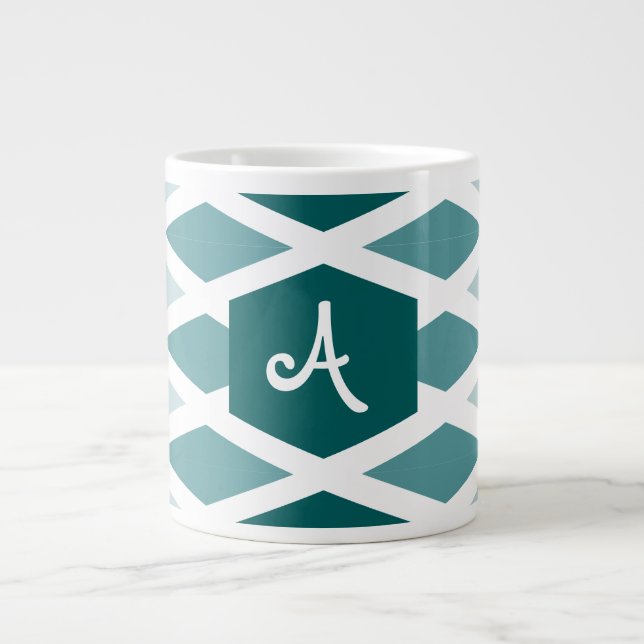 Teal Diamond Ombre Monogram Large Coffee Mug (Front)