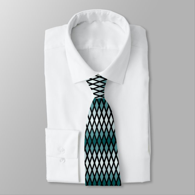 Teal Diamond Ombre Tie (Tied)