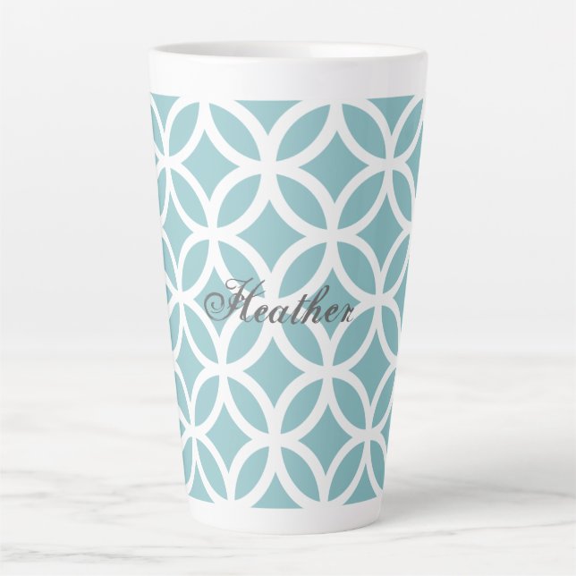 Teal Diamond Pattern Personalised Latte Mug (Front)